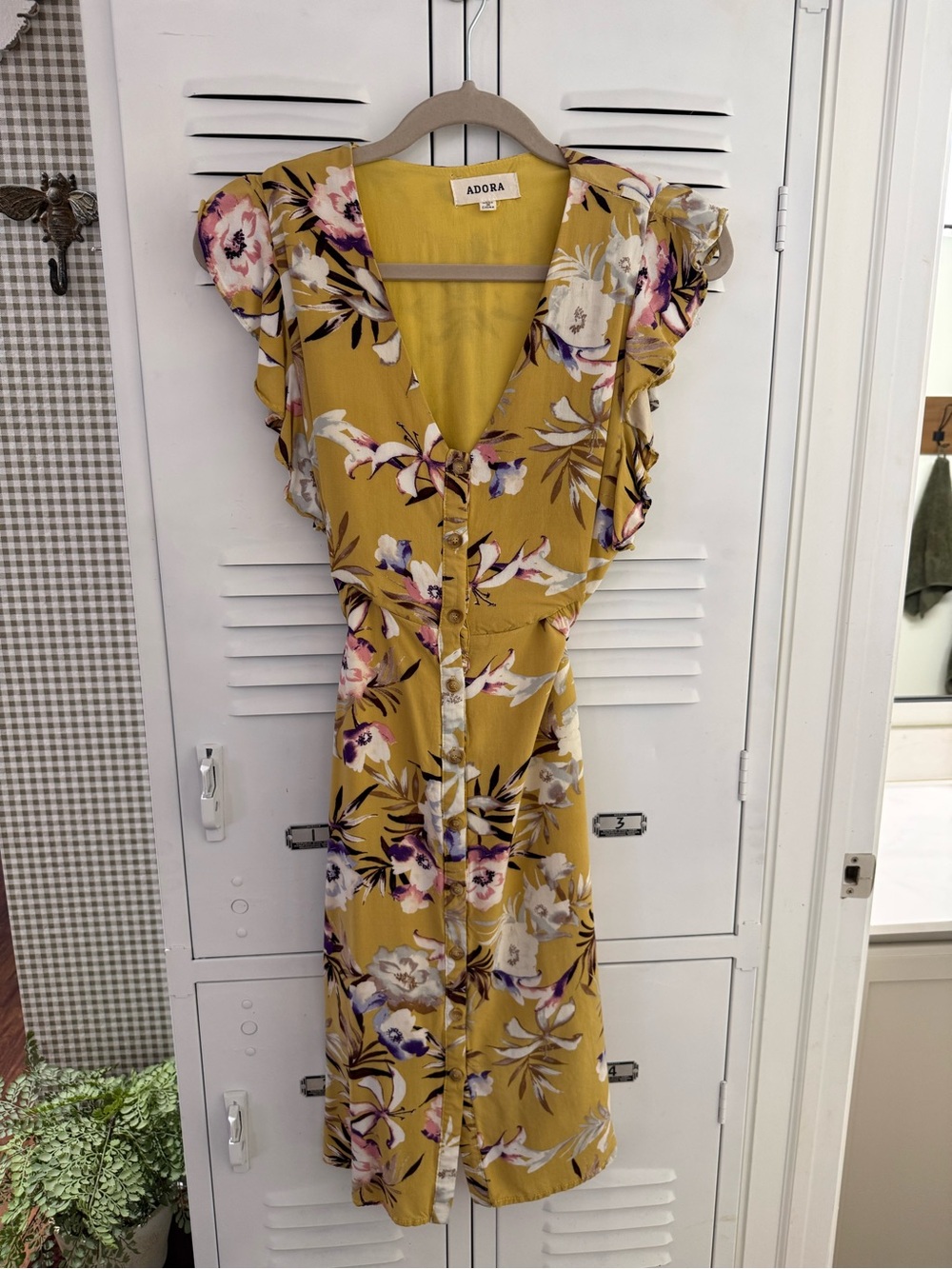 ADORA Yellow Floral Button-Front Midi Dress